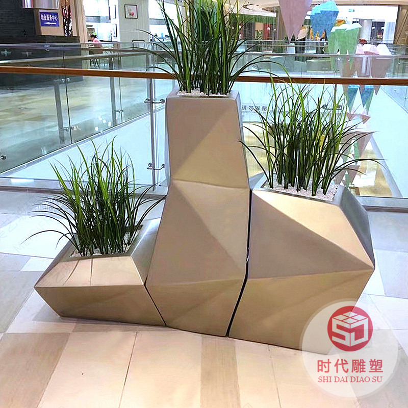 玻璃钢花盆组合户外美陈花箱商场景观花钵落地简约异形大花槽定制