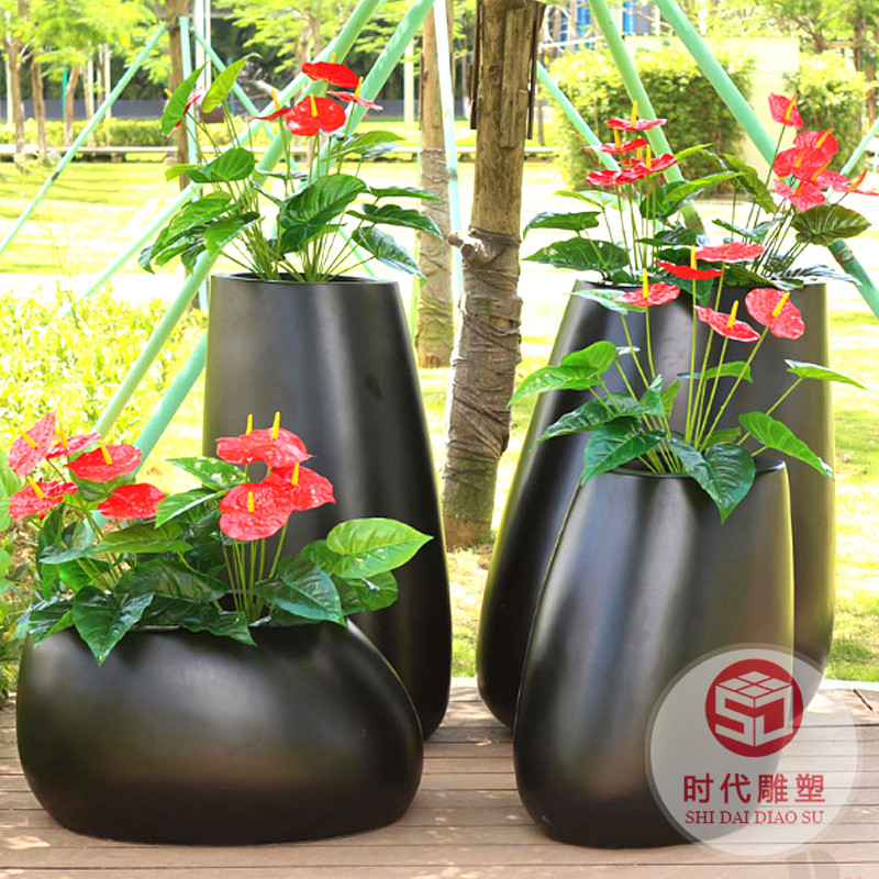 玻璃钢花盆定制大门口装饰花箱商场售楼部大花钵景观绿化厂家直销