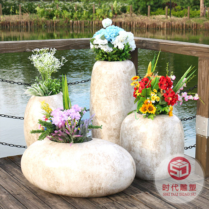 玻璃钢花箱商场美陈花盆户外移动花槽园林景观异形花钵白色大花坛