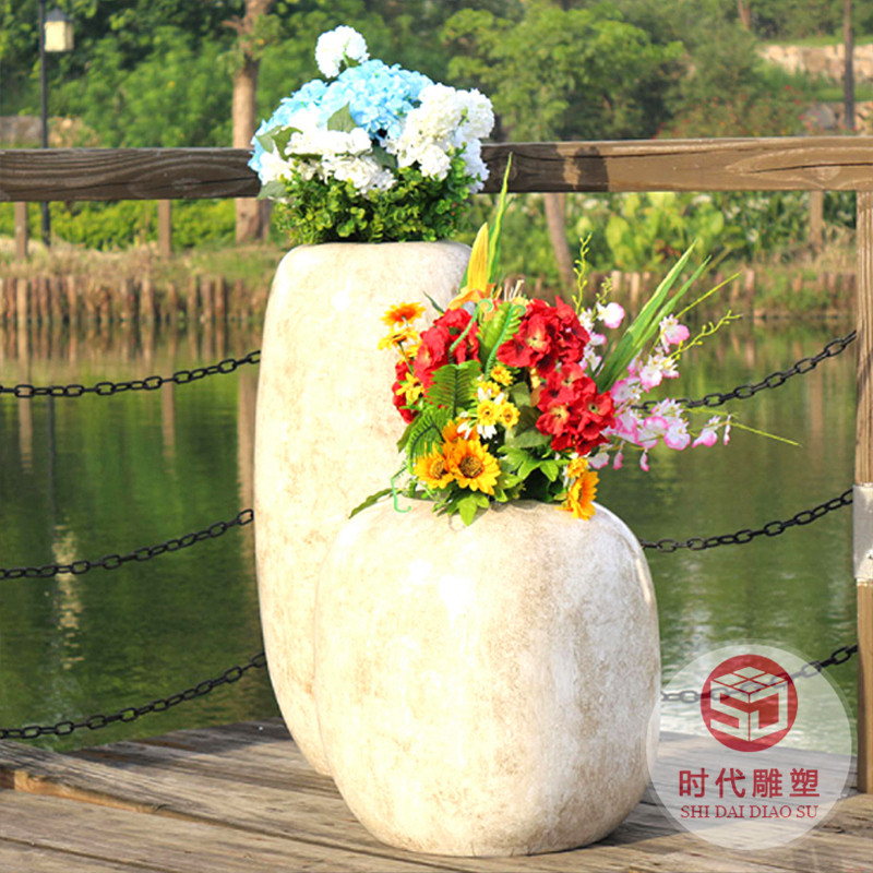 玻璃钢花盆户外大型花器公园学校椭圆花钵商场街道简约美陈大花箱