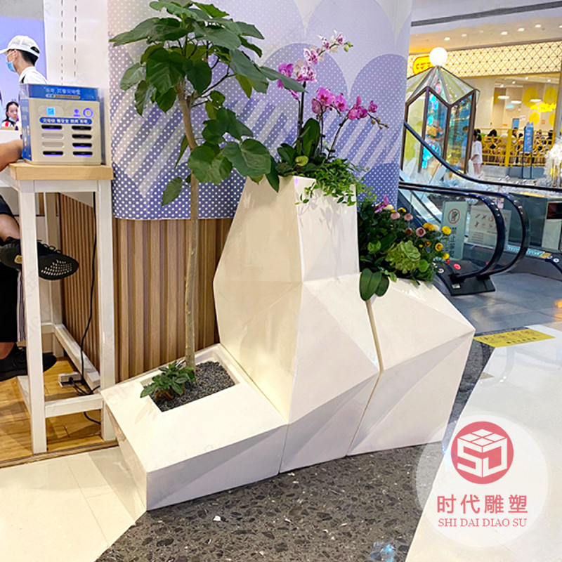 商场美陈玻璃钢花盆组圆形落地大花瓶售楼部酒店门前走廊装饰花器