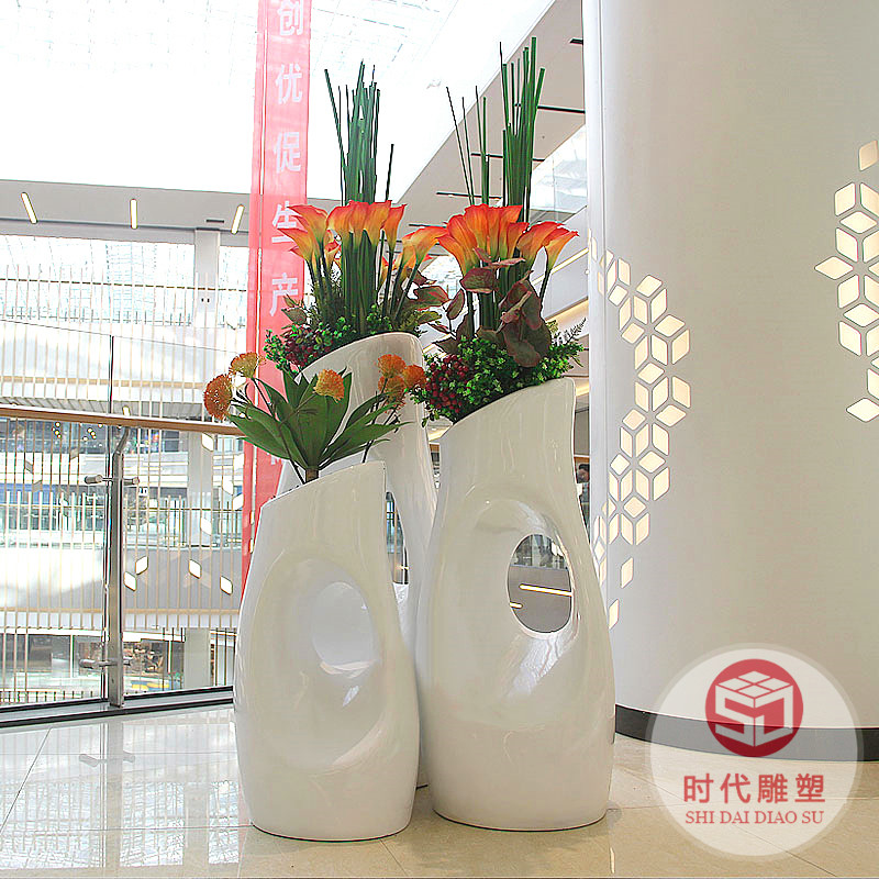 户外不锈钢花盆商场圆形花箱花池花钵大型玻璃钢落地花器花坛花槽