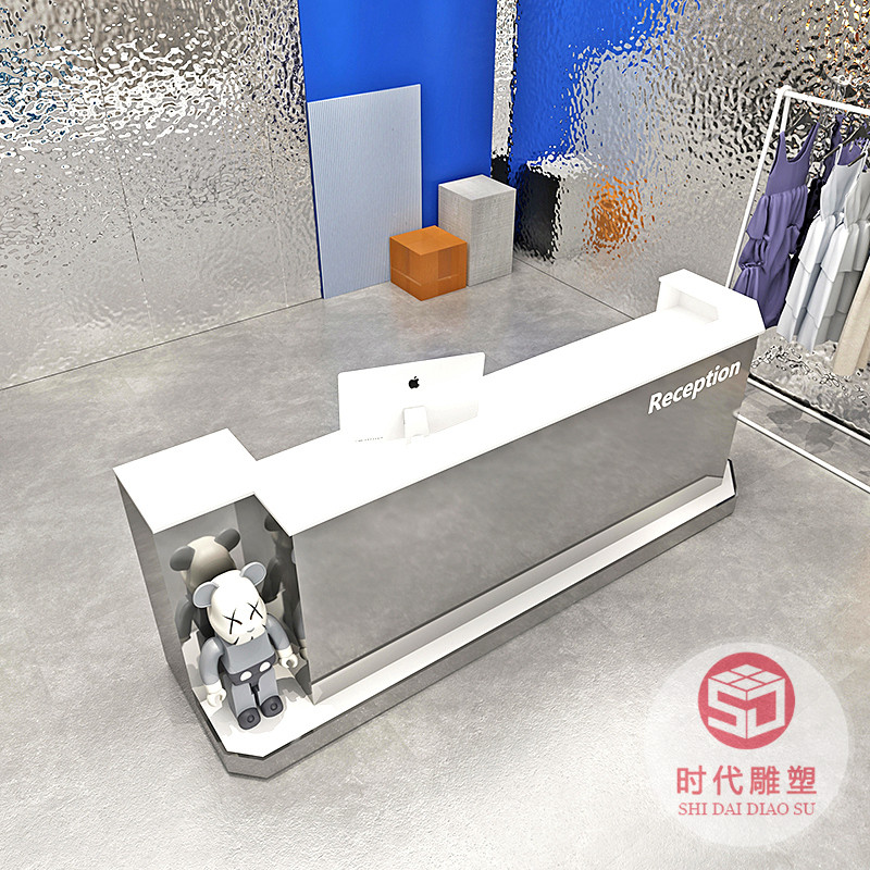 定制玻璃钢前台酒店接待台商场收银台圆形大吧台售楼部异形水吧台